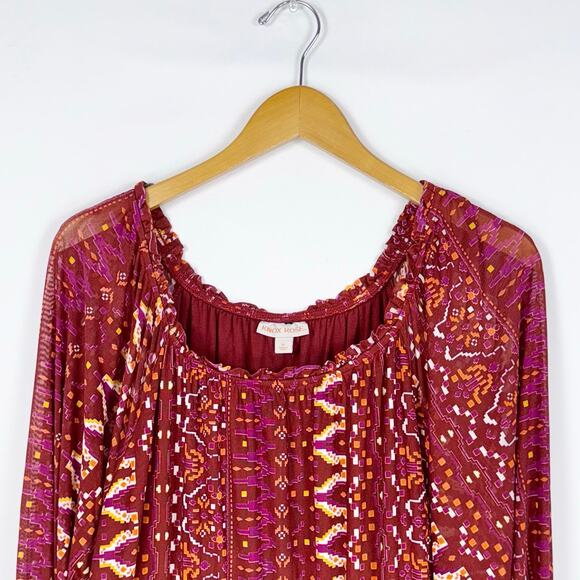 Knox Rose Women's Deep Hibiscus Long Sleeve Boho Maxi Dress XL Red - Picture 4 of 14